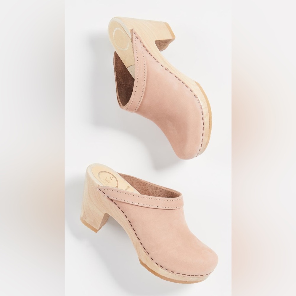 No. 6 Dusty Pink Suede Mules Old School Clog on High Heel